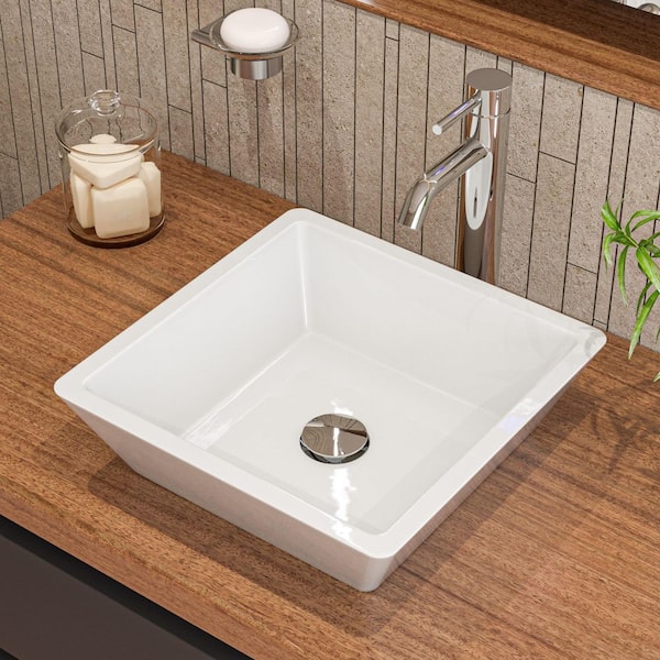ALFI BRAND 16.5 in. Above Mount Porcelain Square Vessel Sink in White