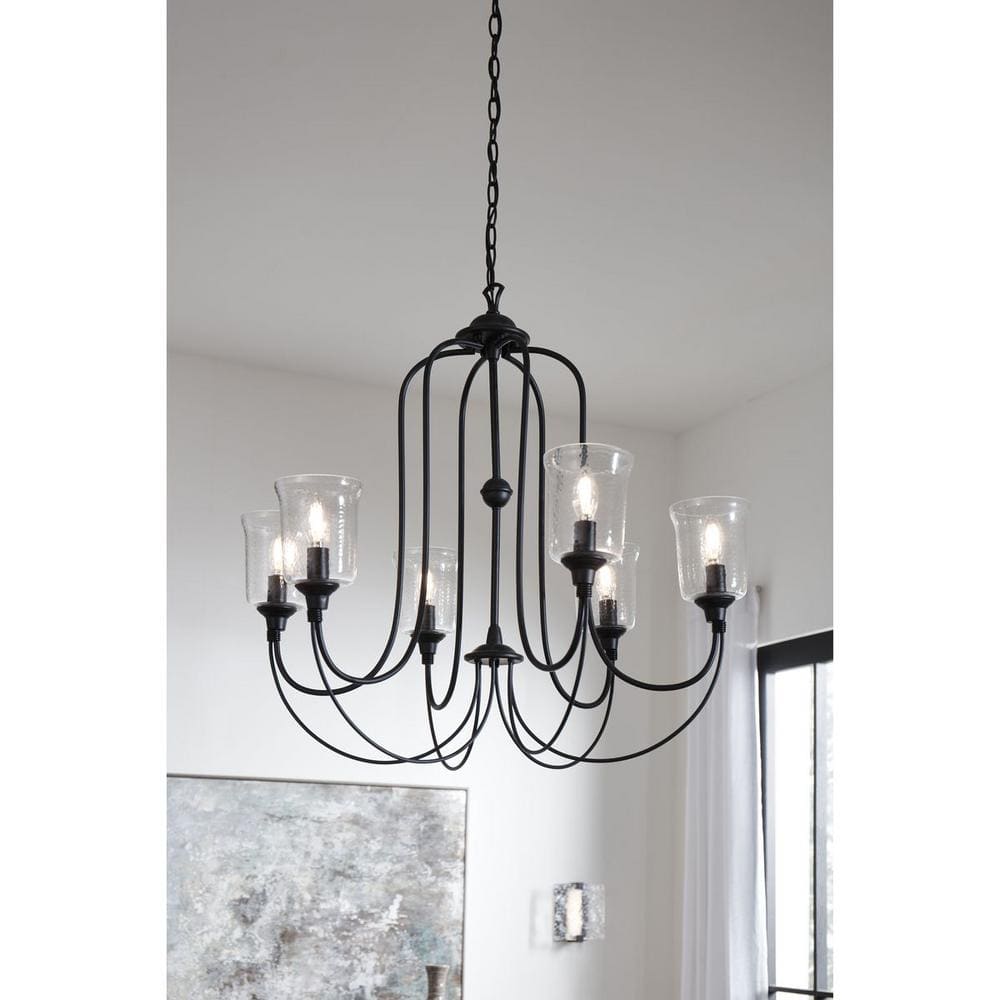 Black Cage 32" Chiseled Glass 6-Light Chandelier