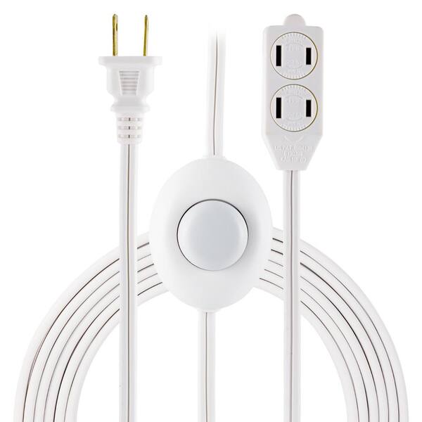 Lot 6 20 FT 3 Outlet 2 Prong Indoor AC Extension Cord Cable White UL Listed 