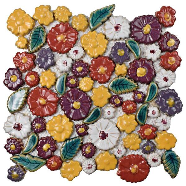 Merola Tile Bouquet Perennial 11-3/4 in. x 11-3/4 in. x 9 mm Ceramic Mosaic Tile