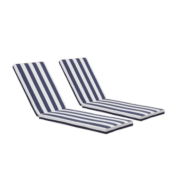 Unbranded 74.5 in. x 22 in. Outdoor Replacement Chaise Lounge Seat Cushion, Blue Striped, 2-Pack