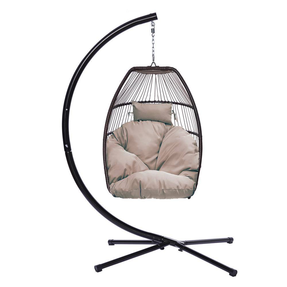 Metal Outdoor Patio Wicker Folding HangingSwing Hammock Egg Chair with Cush