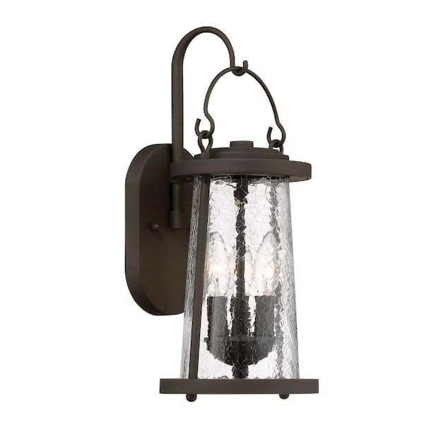 the great outdoors by Minka Lavery Haverford Grove Collection 3-Light Oil Rubbed Bronze Finish Outdoor Wall Lantern Sconce with Clear Crackle Glass