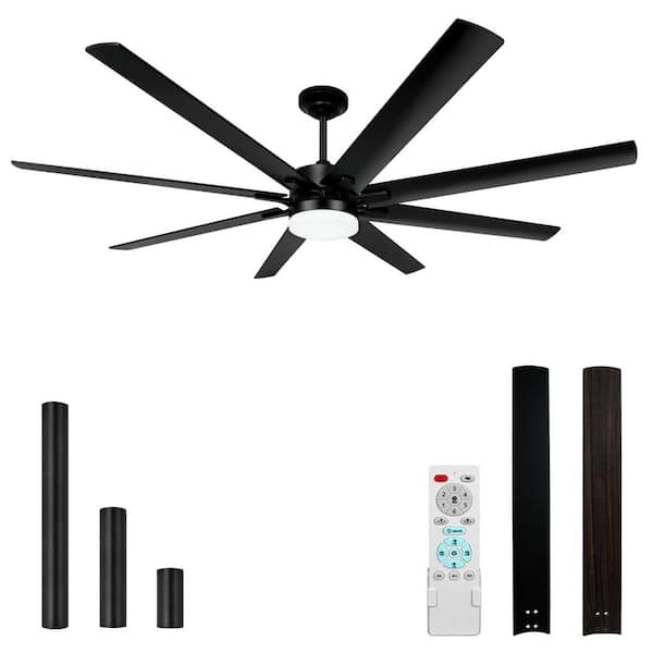 72 in. Indoor Black Large Industrial Ceiling Fans with Lights and Remote Control, Reversible, 8 Aluminum Blades