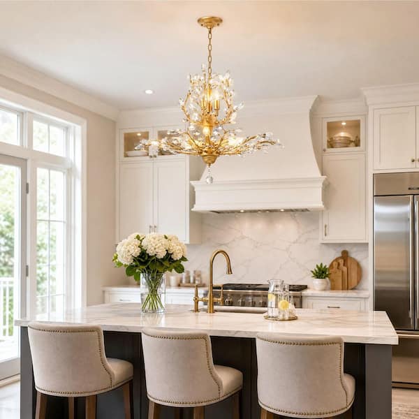 Genoci 7-Light Gold Empire Unique Dimmable Chandelier with Clear