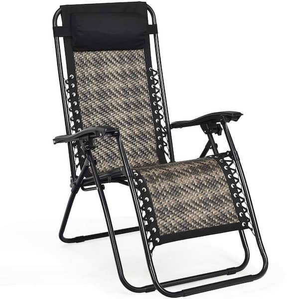 Alpulon Folding Recliner Mix Gray Rattan Zero Gravity Wicker Patio Lounge Chair with Headrest