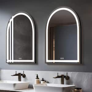 24 in. W x 31 in. H Arched Framed LED Anti-Fog Dimmable Wall Mount Bathroom Vanity Mirror in Black