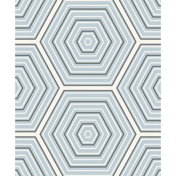 Seabrook Designs Sky Blue and Argos Grey Hex Topography Unpasted Nonwoven Wallpaper Roll 57.5 sq. ft.