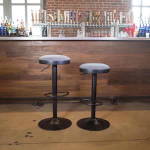 Classic 22.75 in. Brown Faux Leather, Backless, Black Metal, Adjustable Height Bar Stool (Set of 2)