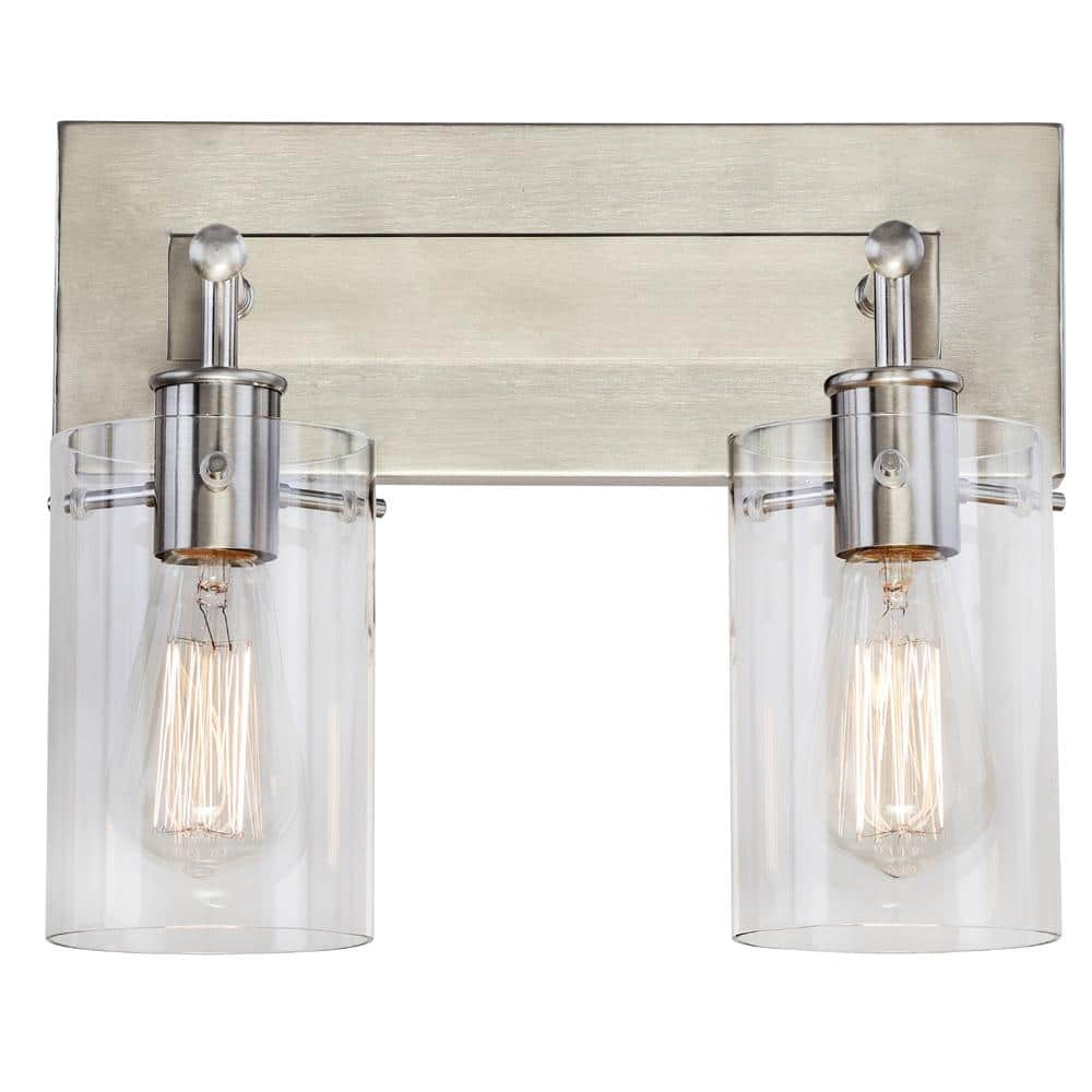 Regan 12.75 in. 2-Light Brushed Nickel Vanity Light with Clear Glass Shades -  Hampton Bay, DS19076