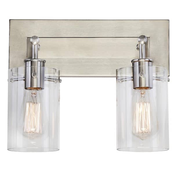 Hampton Bay Regan 12.75 in. 2-Light Brushed Nickel Vanity Light with Clear Glass Shades