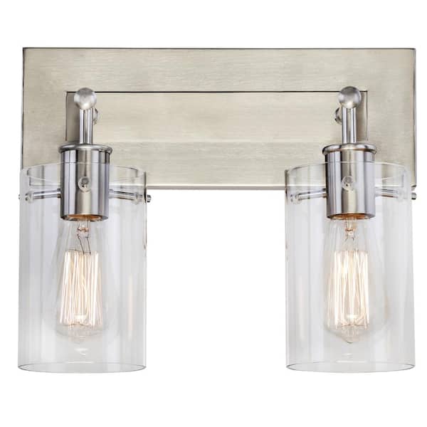 Regan 12.75 in. 2-Light Brushed Nickel Vanity Light with Clear Glass Shades