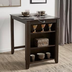 Brown Wood Counter Height Dining Table with Charging Station