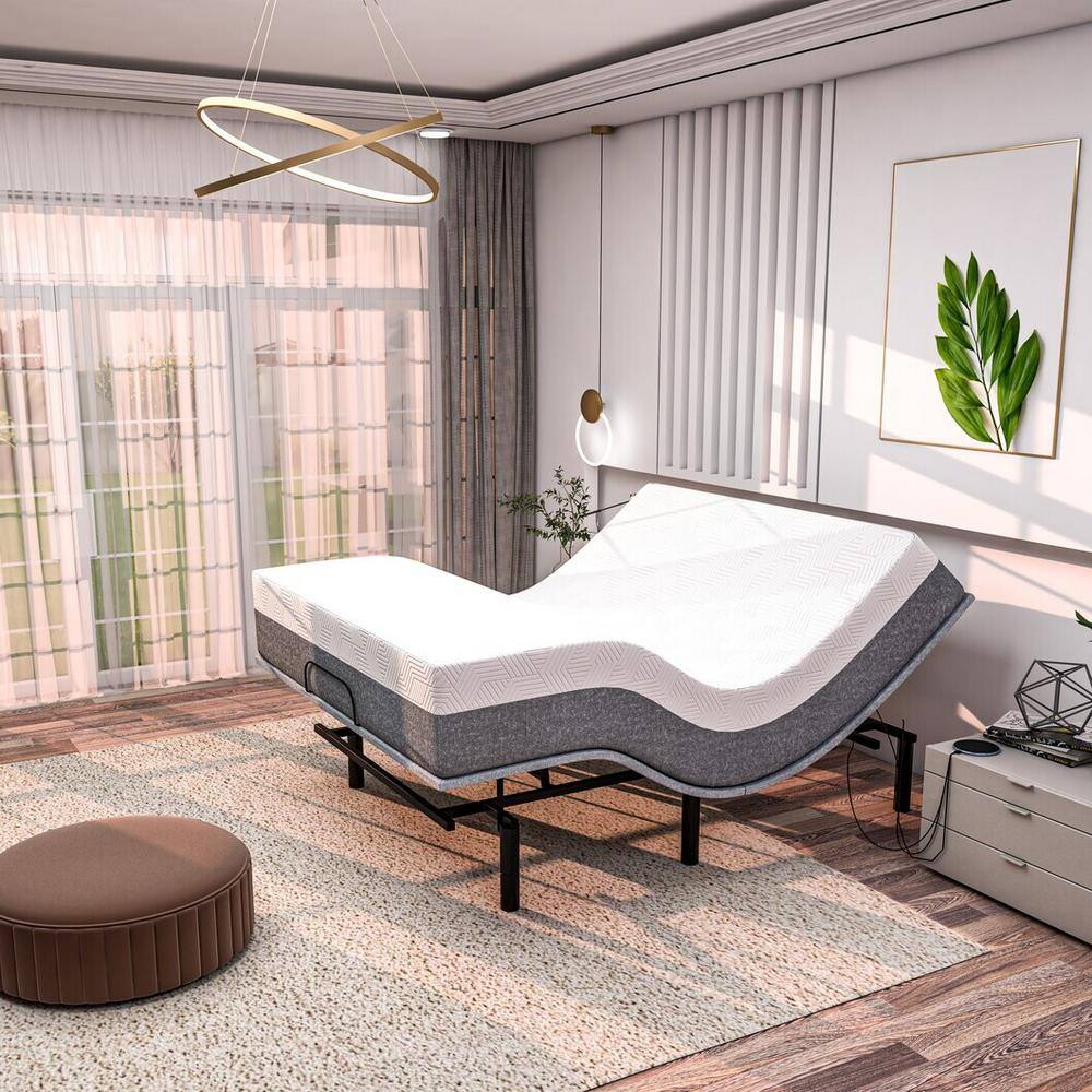 Twin XL Adjustable Metal Frame Bed with Upholstered Mattress
