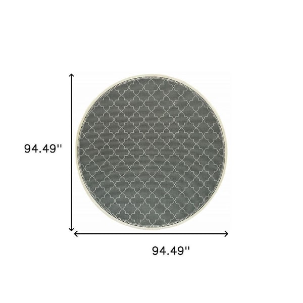 Gray, Ivory 8 ft. x 8 ft. Loomed Geometric Polypropylene Round Indoor/Outdoor Area Rug