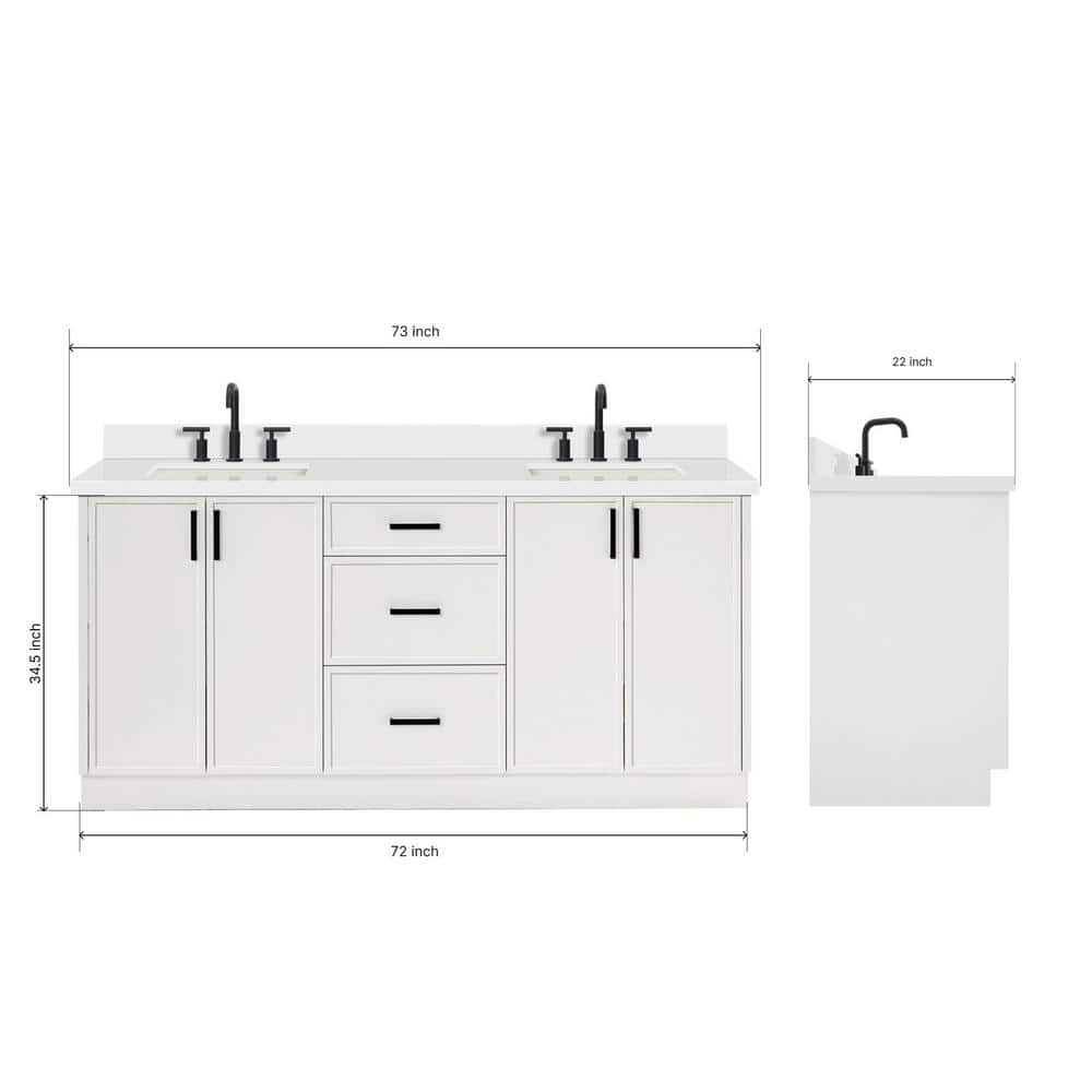 Kelly 73" White Wood Double Sink Vanity with Quartz Top