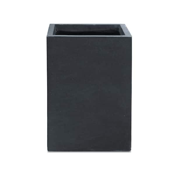 16 in. H Charcoal Finish Concrete Tall Square, Outdoor/Indoor Lightweight Planter Pots with Drainage Hole, Modern Style