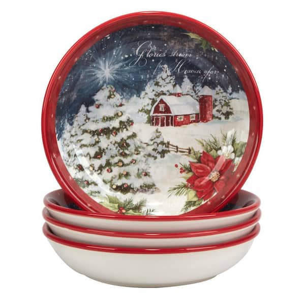 Certified International Silent Night 38 fl.oz. Multi-Colored Earthenware Soup Bowls Set of 4