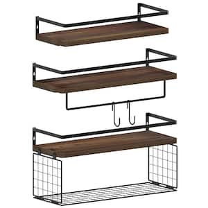 16 in. W x 6 in. D Rustic Brown Floating Shelves, Decorative Wall Shelf with Towel Rack Bar(Set of 3)