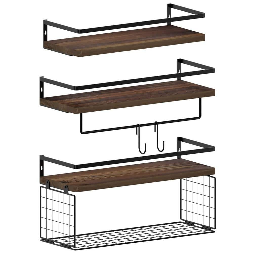 16 in. W x 6 in. D Rustic Brown Floating Shelves, Decorative Wall Shelf wit