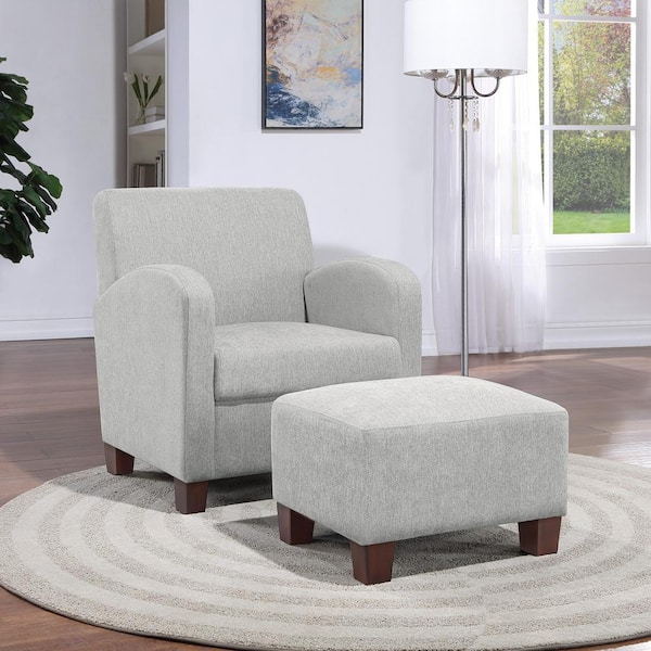 OSP Home Furnishings Aiden Chair and Ottoman Herringbone Smoke with Medium Espresso Legs