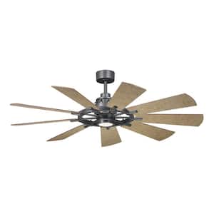 Gentry 60 in. Indoor Anvil Iron Downrod Mount Ceiling Fan with Integrated LED with Wall Control Included