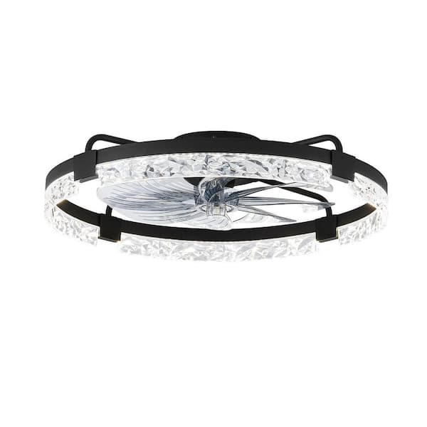 24 In Black Modern Indoor/Outdoor Flush mount Ceiling Fan with Light Remote/APP control Quiet DC Motor for Bedroom 3CCT