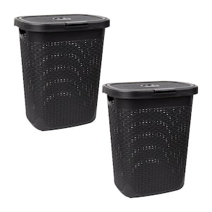 Black 21 in. H x 13.75 in. W x 17.65 in. L Plastic 50L Slim Ventilated Rectangle Laundry Hamper with Lid (Set of 2)