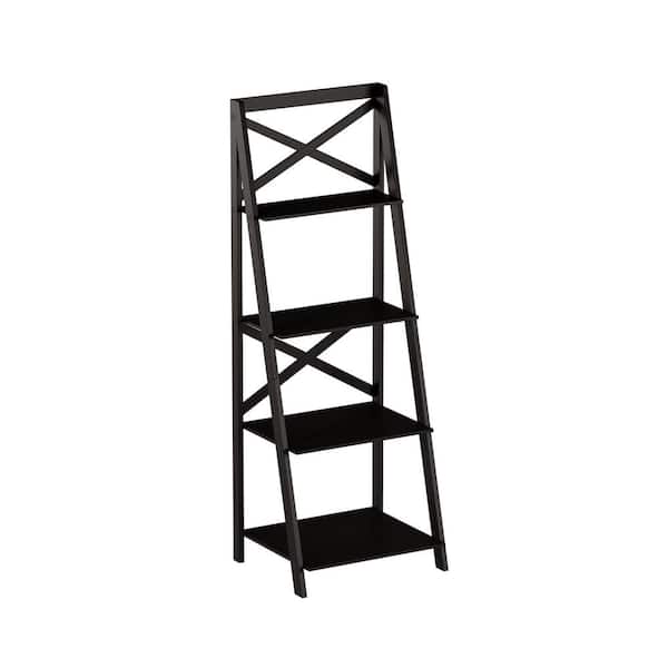 Black Wood 4 Shelf Ladder Bookcase, Black 4 Shelf Ladder Bookcase