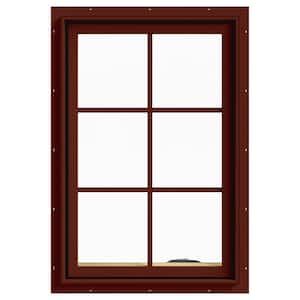 24 in. x 36 in. W-2500 Series Red Painted Clad Wood Right-Handed Casement Window with Colonial Grids/Grilles