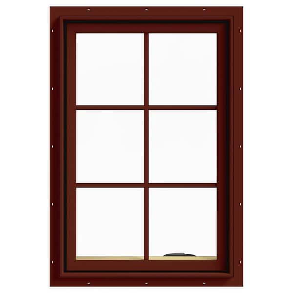 JELD-WEN 24 in. x 36 in. W-2500 Series Red Painted Clad Wood Right-Handed Casement Window with Colonial Grids/Grilles