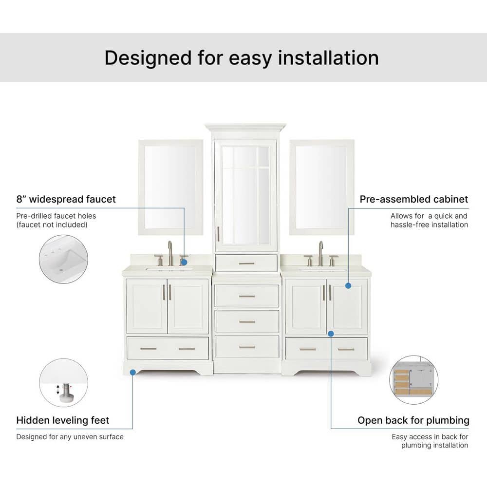 White Double Sink Vanity Set with Quartz Countertop and Mirrors