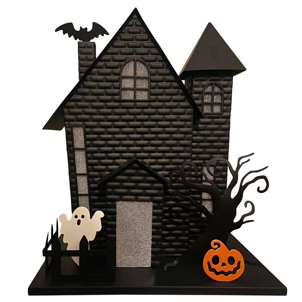 12 in. Black Battery Powered LED Halloween Haunted House with Bat Projection price history on PriceWatchPro
