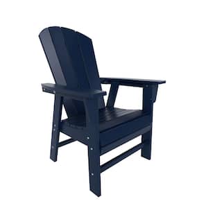 Laguna Outdoor Patio Fade Resistant HDPE Plastic Adirondack Style Dining Chair with Arms in Navy Blue