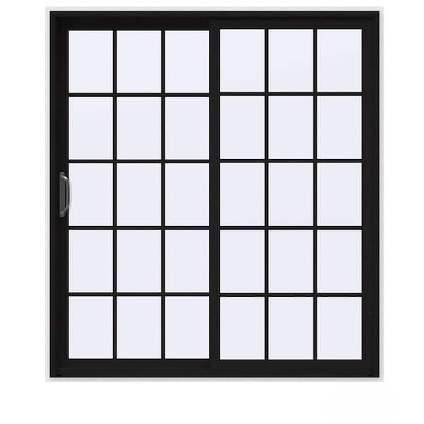 JELD-WEN 72 in. x 80 in. V-4500 Contemporary Black FiniShield Vinyl Left-Hand 15 Lite Sliding Patio Door w/White Interior