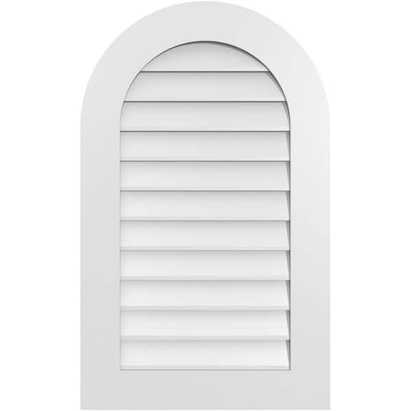 Ekena Millwork 22 in. x 36 in. Round Top Surface Mount PVC Gable Vent: Decorative with Standard Frame