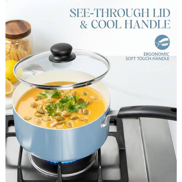 LAIFUCAM Nonstick Ceramic Sauce Pan Set 1 qt. 2 qt. 3 qt. Aluminum