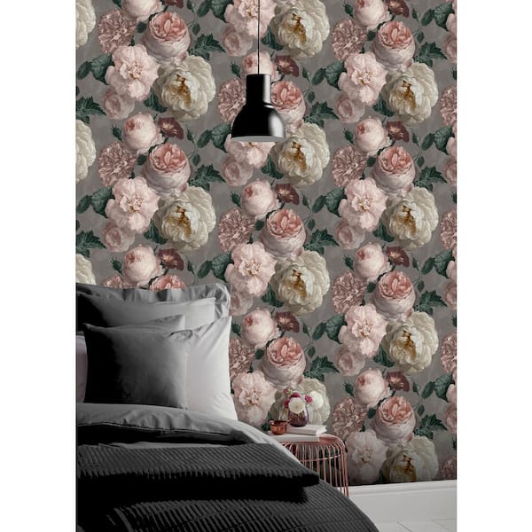 Tapestry Floral by Arthouse - Charcoal / Pink - Wallpaper - 297305