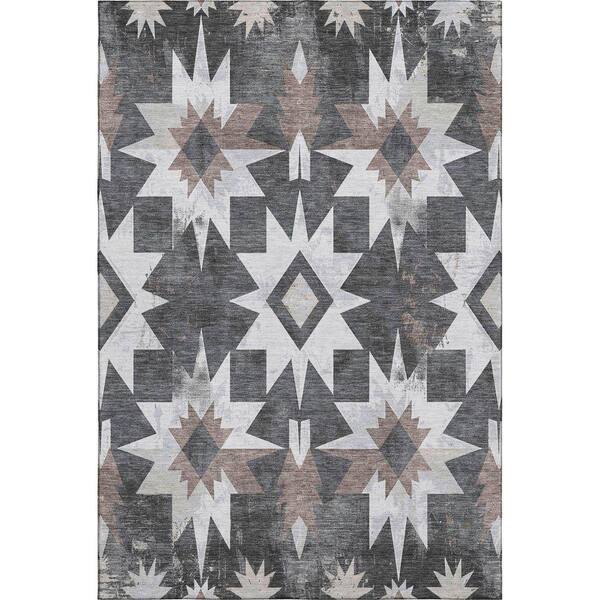 Mayfield Premium Machine Washable Abstract AMF1893 Graphite 5 ft. x 7 ft. 6 in. Area Rug