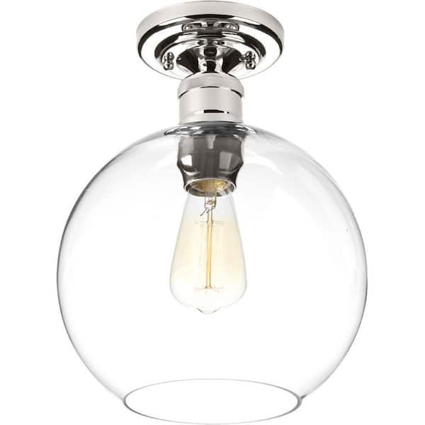 Progress Lighting Hansford Collection One-light Polished Nickel Farmhouse 10" Flush Mount Light for Bedrooms or Baths