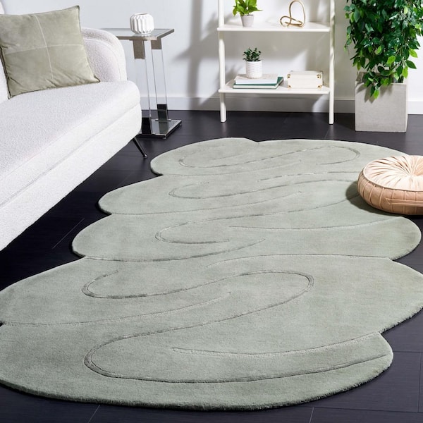 Novelty 5 ft. x 8 ft. Green Solid Swirls Specialty Area Rug