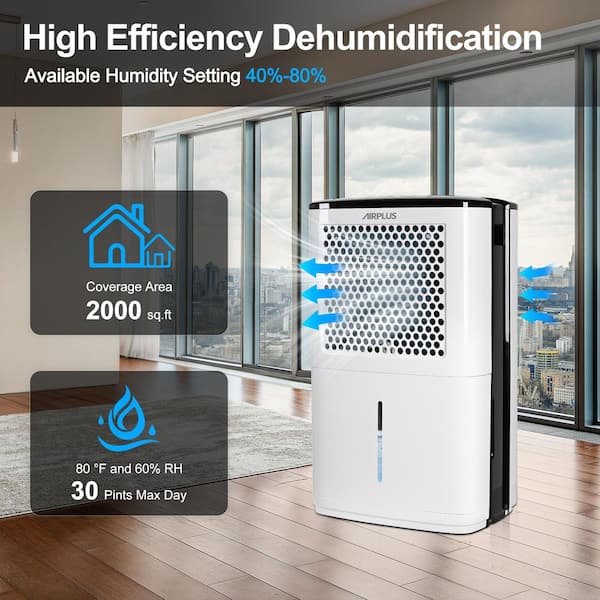 38 pt. 2000 sq. ft. Portable Dehumidifier in White with 3.8 L Tank, Auto Defrost, Anionic Air Release, Variable Speeds