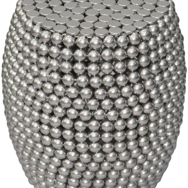 THE URBAN PORT Eve 18.0 in. Silver Round Iron Side End Table with Metallic Beads Studded Pattern