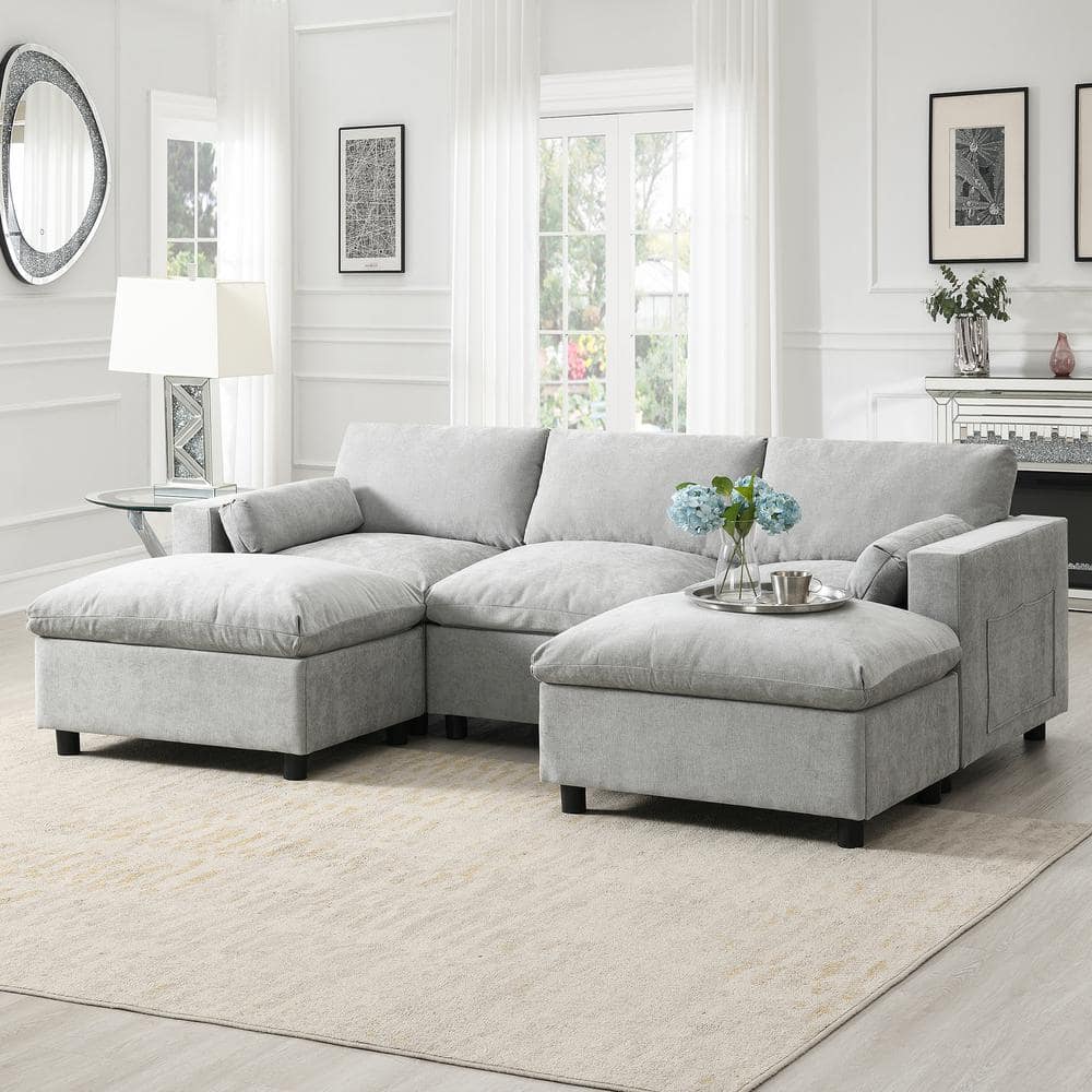 Harper & Bright Designs 86.5 in. Square Arm 5-seat Chenille