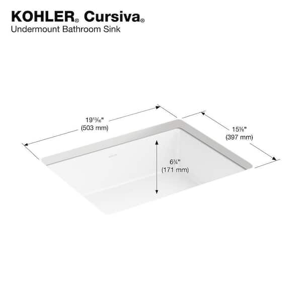 KOHLER Cursiva 20 in. Rectangle Vitreous China Undermount Bathroom Sink in White