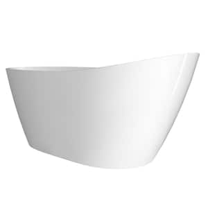 Neo 59 in. x 29.2 in. Acrylic Freestanding Soaking Bathtub Double Slipper Flatbottom Modern Tub with Side Drain in White