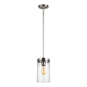 Zire 1-Light Brushed Nickel Hanging Pendant with Clear Glass Shade