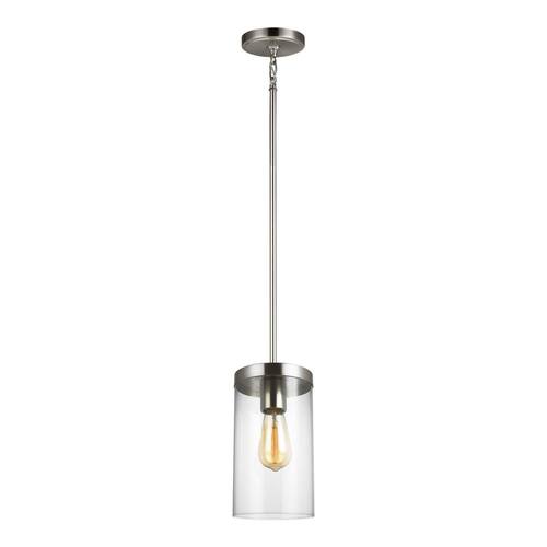Zire 1-Light Brushed Nickel Hanging Pendant with Clear Glass Shade Lighting