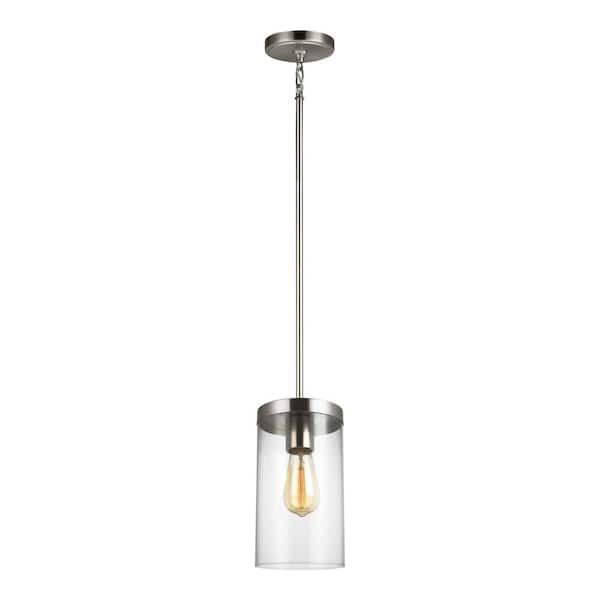 Generation Lighting Zire 1-Light Brushed Nickel Hanging Pendant with Clear Glass Shade