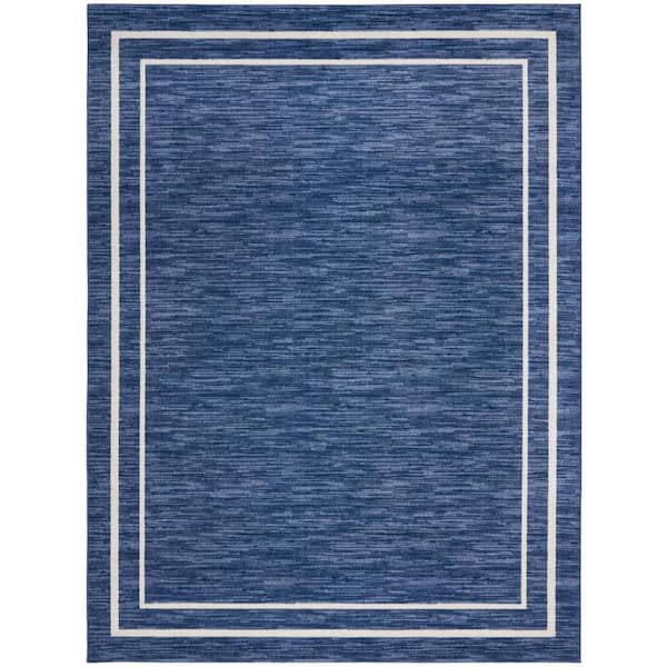 Nourison Essentials Navy/Ivory 9 ft. x 12 ft. Solid Contemporary Indoor/Outdoor Area Rug